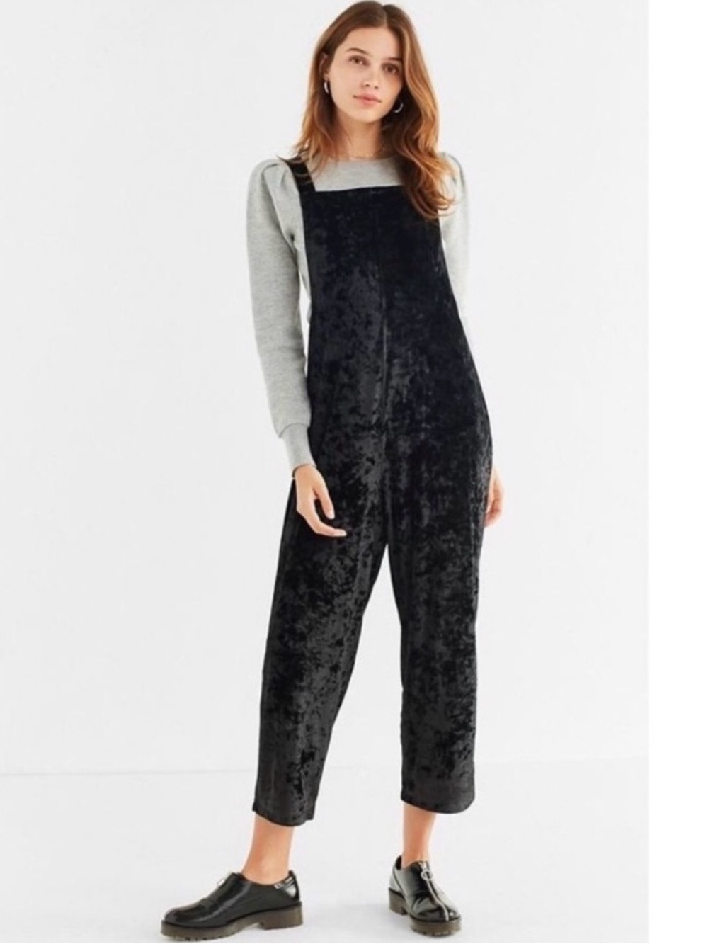 Urban Outfitters Black Crushed Velvet Overalls Cropped Size Small Whimsygoth,90s